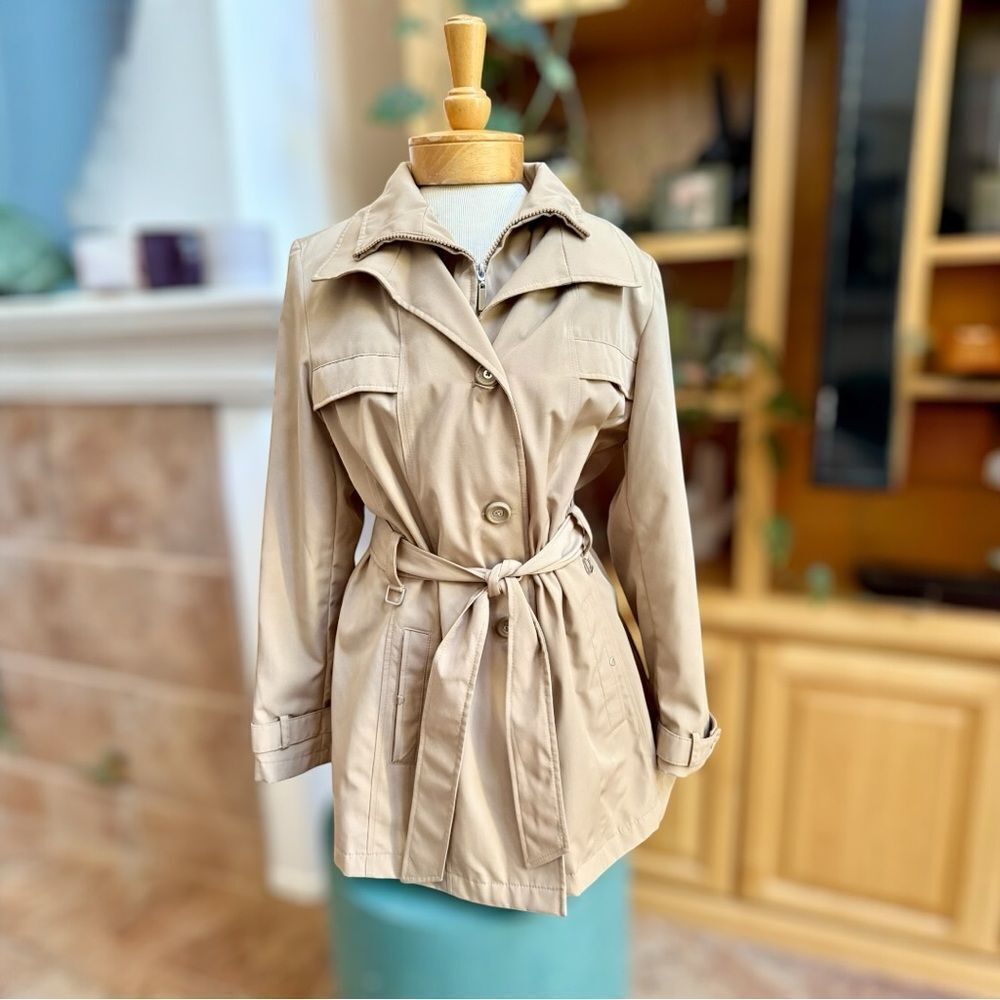 Dana Buchman Leopard-Lined Trench Coat Beige Belted Jacket size Med. - Picture 2 of 11